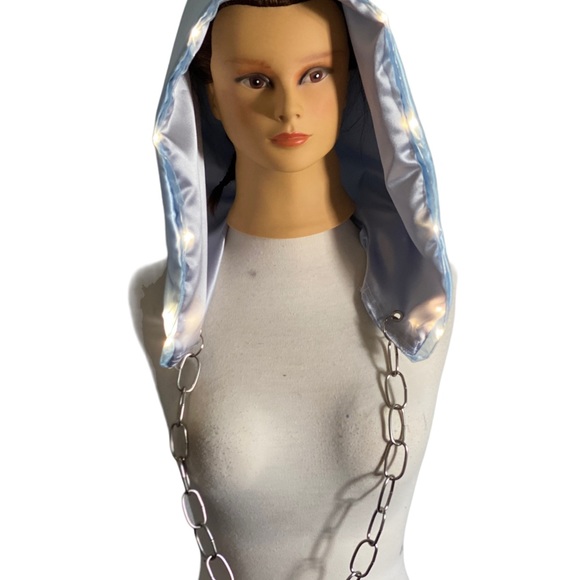 Handmade Light Up Blue & Silver Rave Festival Hood With Silver Chain - Picture 10 of 10
